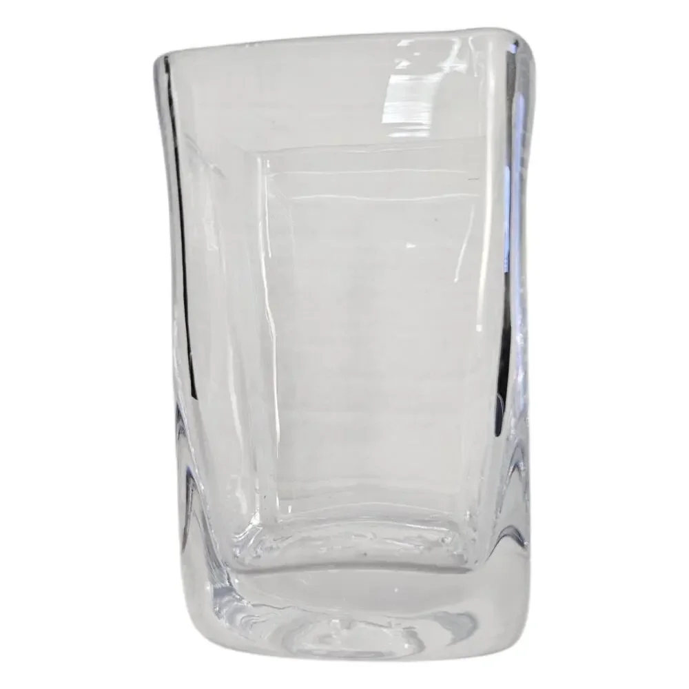Simon Pearce Hand Blown Clear Art Glass Square Vase Heavy 5